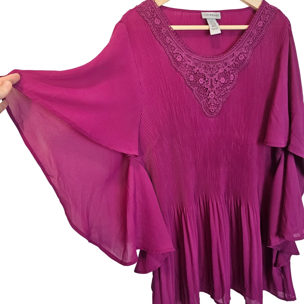 Catherines Magenta Purple Fairycore Whimsy Flutter Sleeve Flowy Blouse Size 1X - Picture 2 of 9